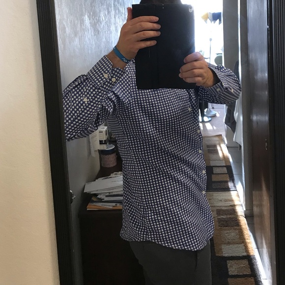 Neiman Marcus Blue and White Checkered Button Shirt - Picture 10 of 11